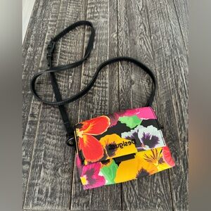 Desigual Colorful Floral Mini Crossbody Bag Black Multicolor Adjustable Strap